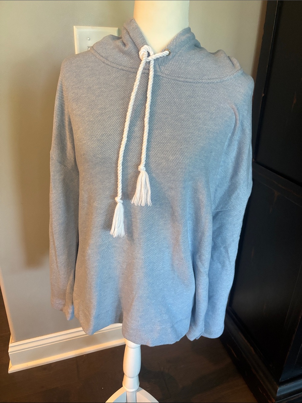 Talbots Light Blue Hooded Women's Knit Pullover with Rope Drawcord NWT